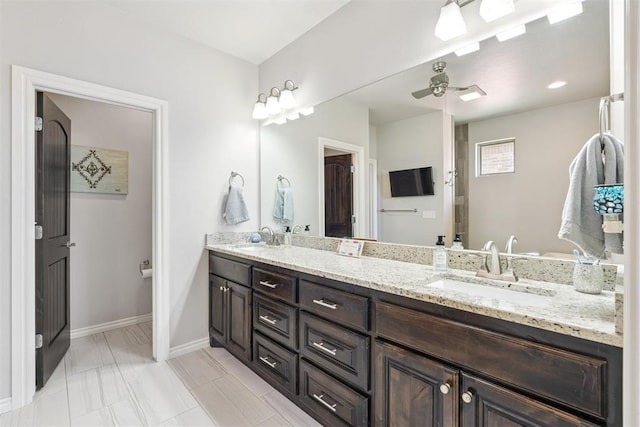 12505 Shady Gln, Choctaw, OK 73020 - full bathroom featuring double vanity and a ceiling fan