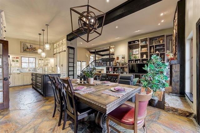 4225 Red Bud Pl, Edmond, OK 73013 - dining space with stone tile flooring and recessed lighting