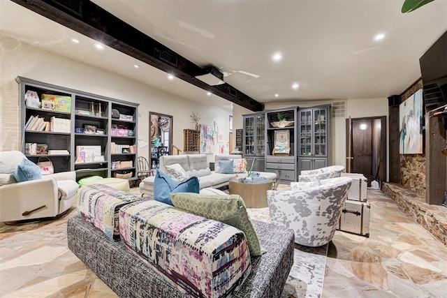 4225 Red Bud Pl, Edmond, OK 73013 - living room with recessed lighting and beam ceiling
