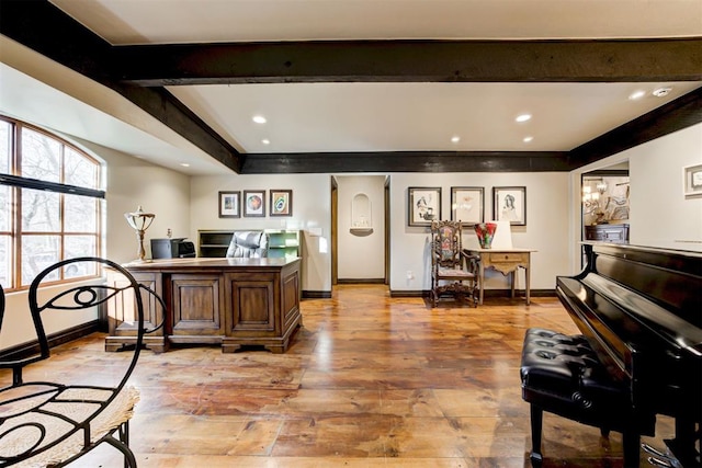 4225 Red Bud Pl, Edmond, OK 73013 - office space with light wood-style floors, recessed lighting, and beam ceiling