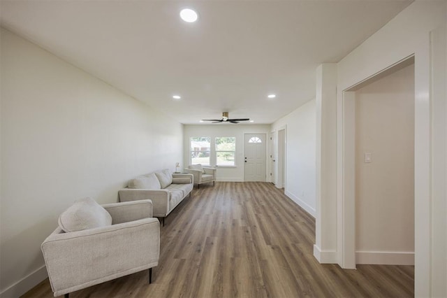 2020 Hasley Dr, The Village, OK 73120 - living room featuring recessed lighting, wood finished floors, and ceiling fan