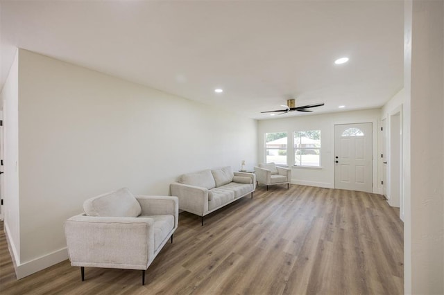 2020 Hasley Dr, The Village, OK 73120 - living room featuring light wood-type flooring, recessed lighting, and a ceiling fan