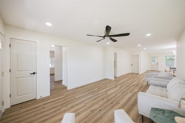 2020 Hasley Dr, The Village, OK 73120 - living area featuring a ceiling fan, light wood-style flooring, and recessed lighting