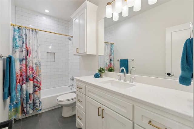 200 Pont Neuf Ct, Edmond, OK 73034 - full bath with vanity, tile patterned floors, and shower / tub combo with curtain