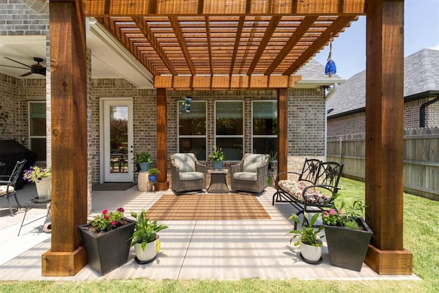 200 Pont Neuf Ct, Edmond, OK 73034 - view of patio / terrace featuring a pergola, ceiling fan, and outdoor lounge area