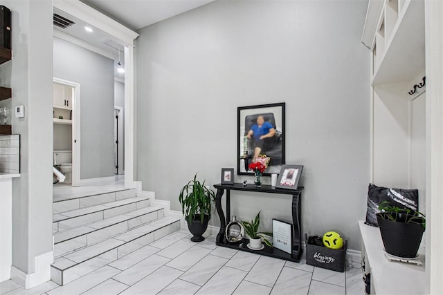 9228 E Cardinal Pl, Midwest City, OK 73130 - corridor with baseboards and light marble finish flooring