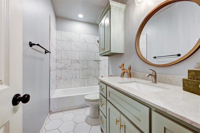 9021 NW 74th St, Yukon, OK 73099 - full bath featuring vanity, shower / tub combination, tile patterned flooring, and recessed lighting