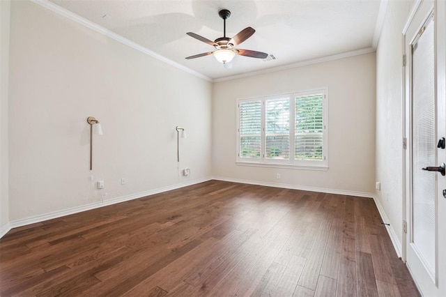 1008 Trisha Ln, Norman, OK 73072 - spare room with dark wood-style flooring, ceiling fan, and ornamental molding