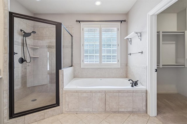 1008 Trisha Ln, Norman, OK 73072 - full bathroom featuring a bath, a stall shower, tile patterned flooring, and recessed lighting