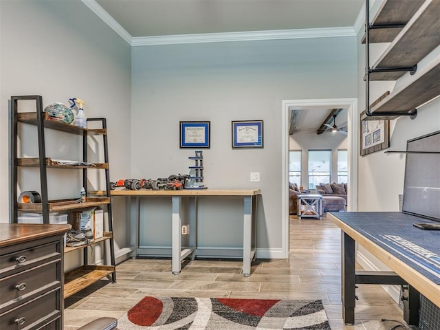 4000 Timber Creek Way, Moore, OK 73165 - office with wood finished floors, crown molding, and ceiling fan