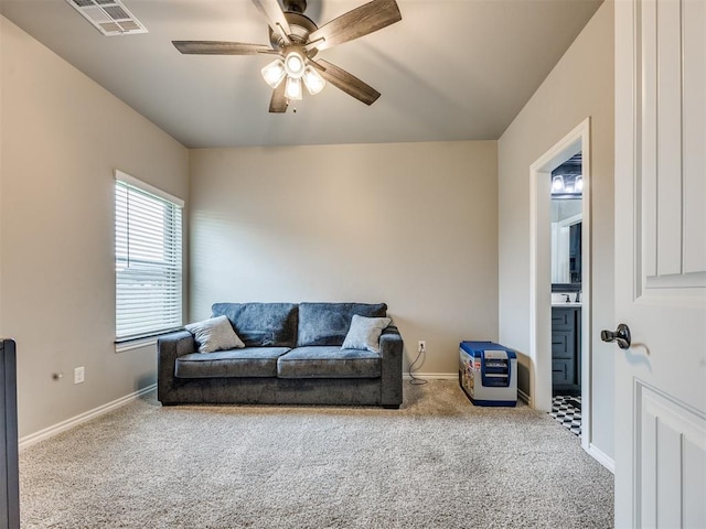 4000 Timber Creek Way, Moore, OK 73165 - living area featuring carpet flooring and ceiling fan