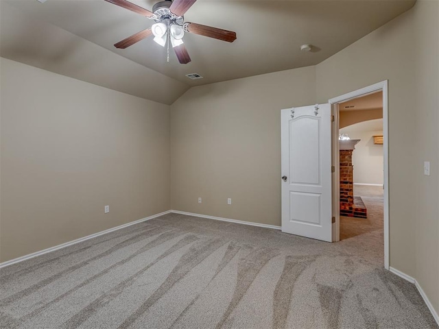 4513 SE 79th Ter, Oklahoma City, OK 73135 - unfurnished bedroom with carpet flooring, vaulted ceiling, and a ceiling fan