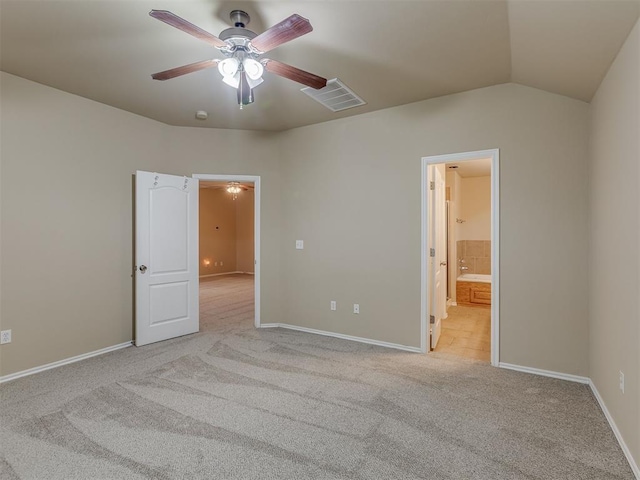 4513 SE 79th Ter, Oklahoma City, OK 73135 - unfurnished bedroom with carpet floors, lofted ceiling, connected bathroom, and a ceiling fan