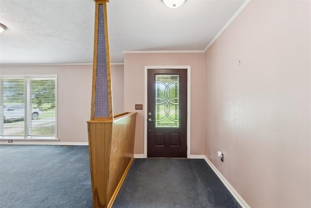104951 S 3440th Rd, Meeker, OK 74855 - foyer entrance featuring dark colored carpet and crown molding
