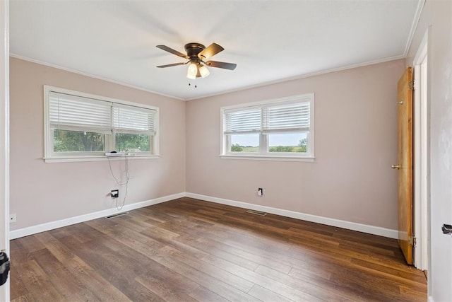 104951 S 3440th Rd, Meeker, OK 74855 - spare room featuring ornamental molding, a ceiling fan, and wood finished floors
