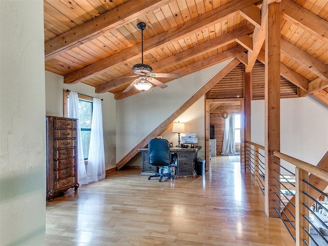 15701 S Pennsylvania Ave, Oklahoma City, OK 73170 - office space with wooden ceiling, wood finished floors, and a ceiling fan