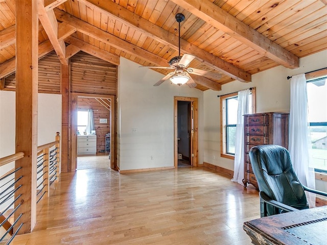 15701 S Pennsylvania Ave, Oklahoma City, OK 73170 - home office with wood ceiling, light wood-style flooring, and a ceiling fan