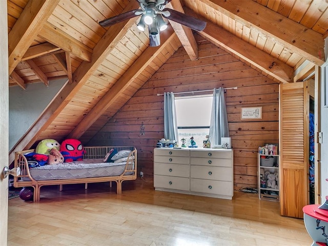 15701 S Pennsylvania Ave, Oklahoma City, OK 73170 - bedroom with wood ceiling, hardwood / wood-style flooring, and wood walls