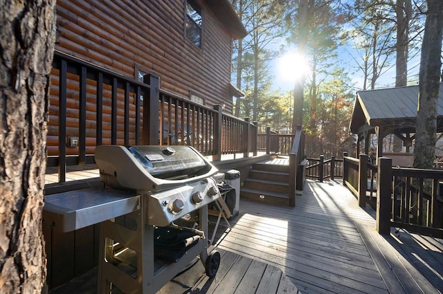 123 Hemlock Grove Rd, Hochatown, OK 74728 - wooden terrace featuring area for grilling