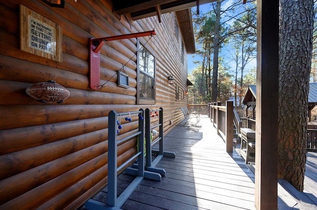 123 Hemlock Grove Rd, Hochatown, OK 74728 - wooden deck with area for grilling