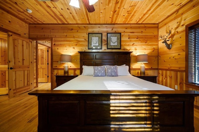 123 Hemlock Grove Rd, Hochatown, OK 74728 - bedroom with wood finished floors, wooden walls, and wood ceiling