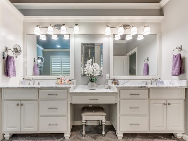 13308 NW 6th St, Yukon, OK 73099 - full bathroom featuring crown molding, vanity, and tile patterned flooring