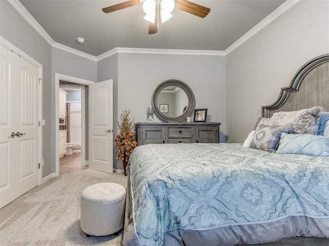 13308 NW 6th St, Yukon, OK 73099 - carpeted bedroom featuring ornamental molding and ceiling fan