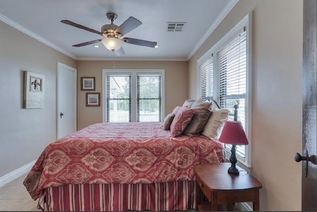 13902 Valley View Rd, Shawnee, OK 74804 - bedroom with crown molding, carpet, and ceiling fan