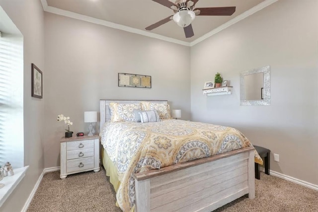 13902 Valley View Rd, Shawnee, OK 74804 - bedroom featuring carpet flooring, ornamental molding, and a ceiling fan