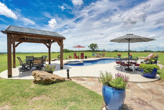 13902 Valley View Rd, Shawnee, OK 74804 - view of pool featuring a gazebo, a patio area, a yard, and a pool with connected hot tub