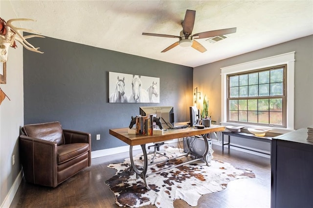 19277 E 1220th Rd, Sayre, OK 73662 - office area with a ceiling fan and wood finished floors