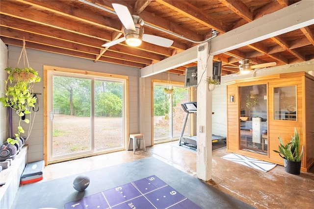 19277 E 1220th Rd, Sayre, OK 73662 - exercise room featuring ceiling fan