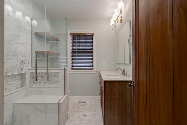 217 NW 30th St, Oklahoma City, OK 73118 - full bathroom with vanity, a shower, and tile patterned flooring
