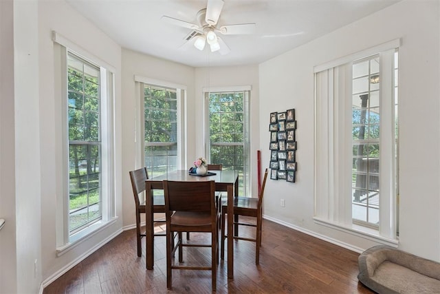 14601 Billy Dr, Edmond, OK 73034 - dining area featuring plenty of natural light, dark wood finished floors, and ceiling fan