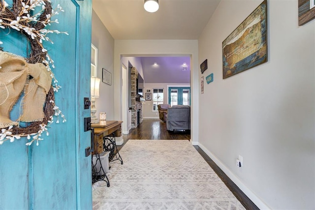 14716 Turkey Hills Rd, Newalla, OK 74857 - foyer entrance featuring wood finished floors and baseboards