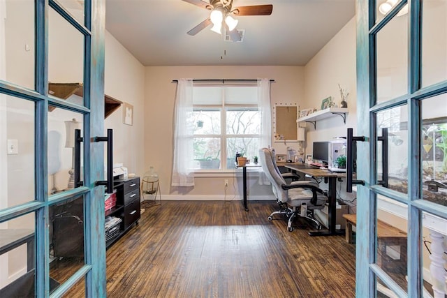14716 Turkey Hills Rd, Newalla, OK 74857 - office featuring dark wood-type flooring and ceiling fan