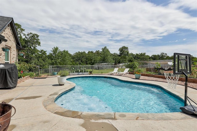14716 Turkey Hills Rd, Newalla, OK 74857 - view of pool with a patio area, a fenced backyard, and area for grilling