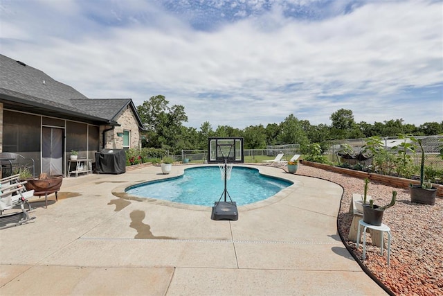 14716 Turkey Hills Rd, Newalla, OK 74857 - view of pool featuring a patio area, a fenced backyard, and grilling area