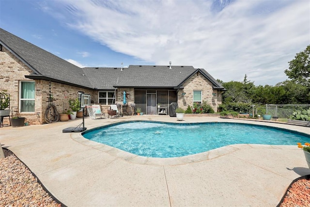 14716 Turkey Hills Rd, Newalla, OK 74857 - view of swimming pool featuring a patio and a sunroom