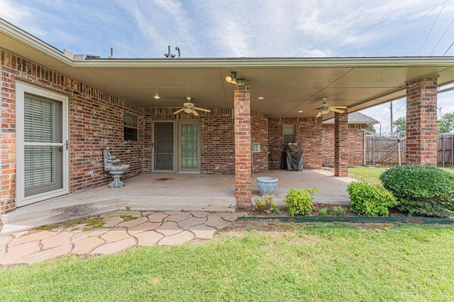 105 Kimberling Dr, Moore, OK 73160 - view of patio / terrace featuring a ceiling fan and a grill