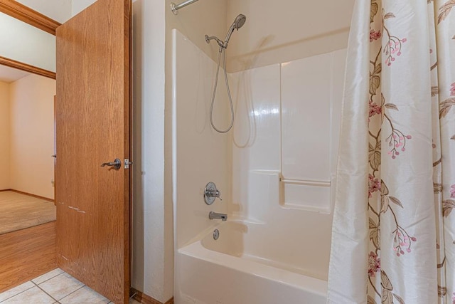 105 Kimberling Dr, Moore, OK 73160 - bathroom featuring shower / bath combo and tile patterned floors