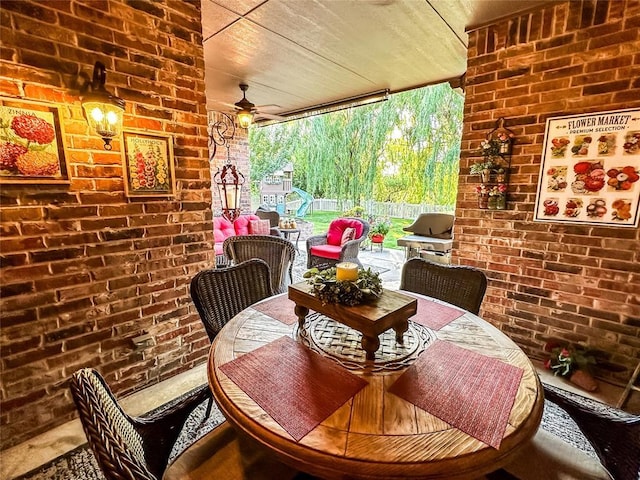 16721 Village Garden Dr, Edmond, OK 73012 - view of patio featuring outdoor dining space, ceiling fan, and a grill