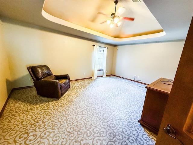 16721 Village Garden Dr, Edmond, OK 73012 - unfurnished room with a raised ceiling, carpet, and a ceiling fan