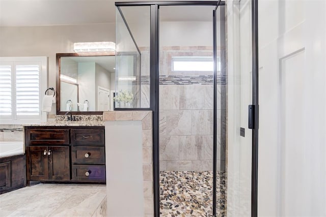 7600 Walk In The Park Dr, Edmond, OK 73034 - full bathroom featuring a stall shower, vanity, and a bath