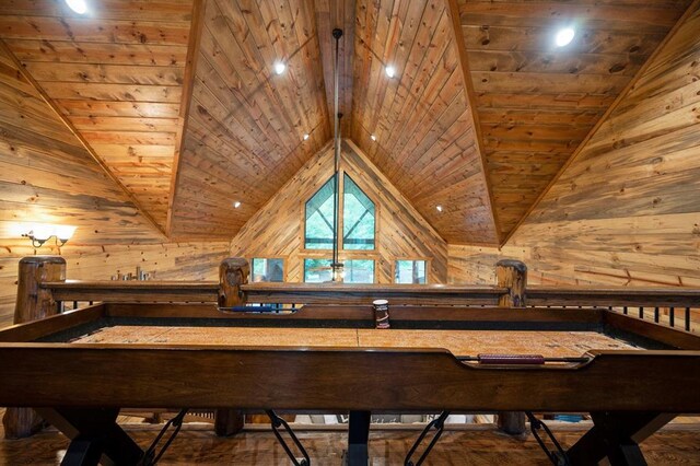 25 Paint Horse Cir, Broken Bow, OK 74728 - playroom featuring wooden walls, vaulted ceiling, and wood ceiling