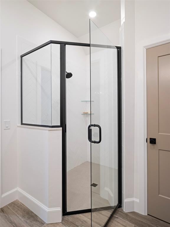 408 Nantucket Blvd, Norman, OK 73071 - full bath with wood finished floors and a shower stall