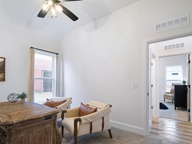 408 Nantucket Blvd, Norman, OK 73071 - office area with a ceiling fan, vaulted ceiling, and light carpet