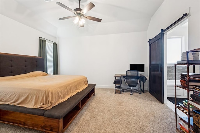 10413 SW 51st St, Mustang, OK 73064 - carpeted bedroom featuring a barn door, ceiling fan, and a desk