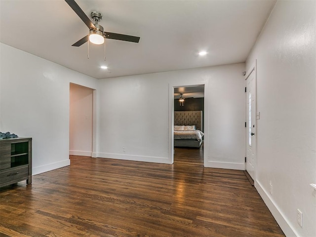 2016 Hardin Dr, Oklahoma City, OK 73111 - unfurnished living room featuring a ceiling fan, wood finished floors, and recessed lighting