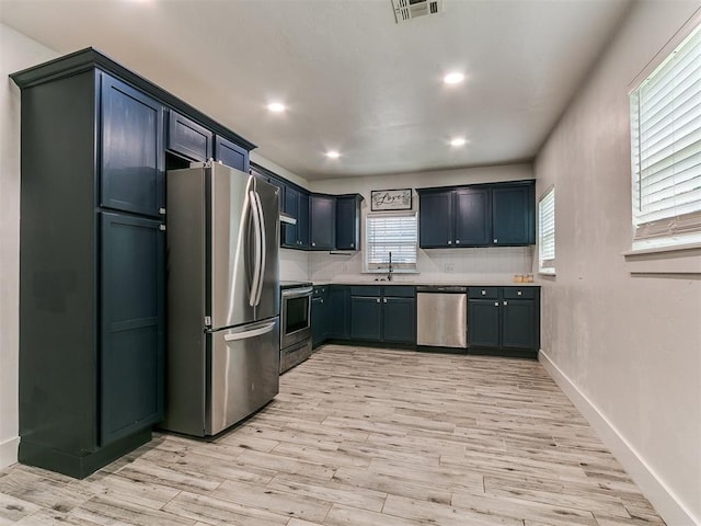 2016 Hardin Dr, Oklahoma City, OK 73111 - kitchen with appliances with stainless steel finishes, light countertops, light wood finished floors, recessed lighting, and tasteful backsplash